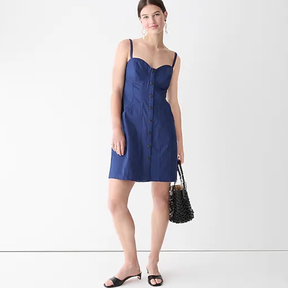 J.Crew Button-Down Sweetheart Dress In Stretch Twill